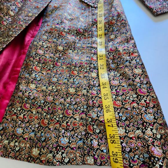 WDNY Jacquard Floral Dress Trench Coat and Pencil Skirt Shiny Metallic Size 10 - Picture 9 of 10